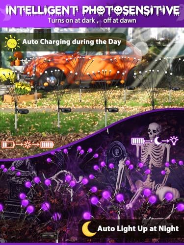 Halloween Decorations Outdoor Solar Firefly Lights 6 Pack 48 LED Purple - Image 3