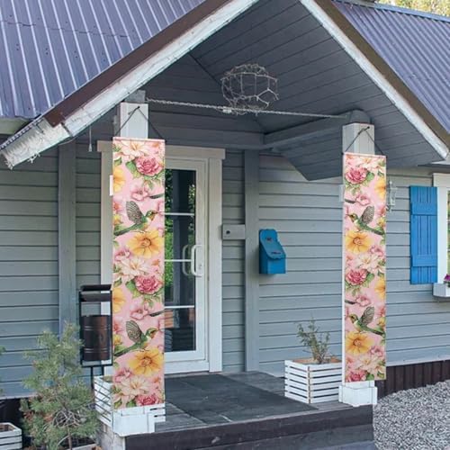 Hummingbird Flower Butterfly Front Door Hanging Banner Spring Porch Sign Hanging Flag Porch Sign for Front Door Outdoor Seasonal Holiday Wedding Yard Decor Farmhouse Indoor Wall Backdrop - Image 3