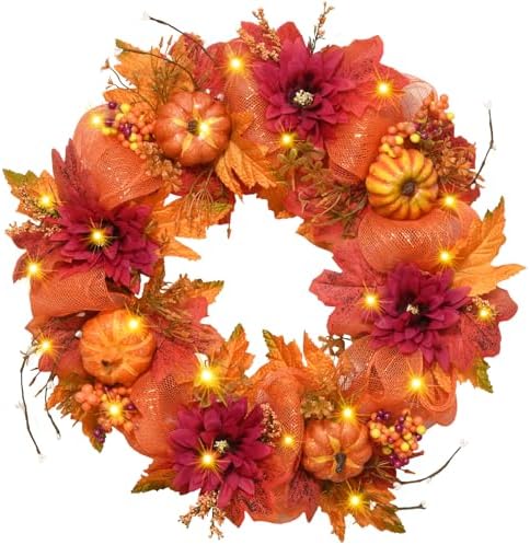 Fall Decorations for Home - 20 Inch Fall Wreaths for Front Door by Siyaluens