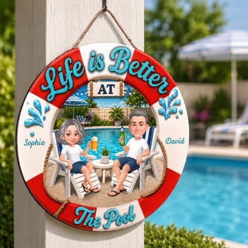 Personalized Life Is Better At The Pool Wood Sign, Gift For Couple, Husband, Wife, Summer Porch, Patio, Bar, Pool Decoration - Image 4