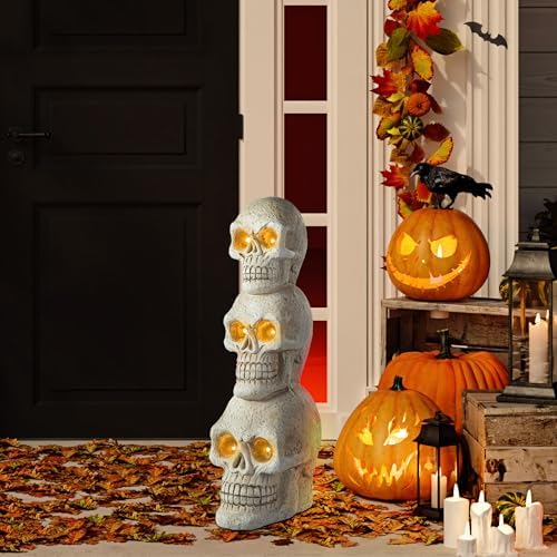 Glitzhome Halloween Porch Decorations, Lighted Halloween Front Porch Standing Sign Decor with Timer, MGO Skull Sign for Indoor Patio Party, 25.5" H by Glitzhome