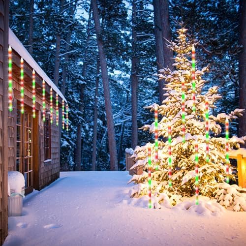 24 Tubes Meteor Shower Lights, Outdoor Icicles Christmas Decor, 12 Inch 864 LED Snow Falling Iciclelights, Connectable Raindrop, Xmas Wedding Party Tree Holiday, Red & Green - Image 6