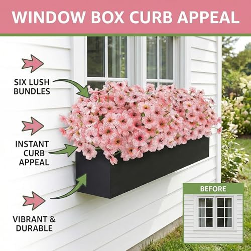 12 Bundles Pink Artificial Flowers for Outdoors, UV Resistant Faux Plants - Image 6