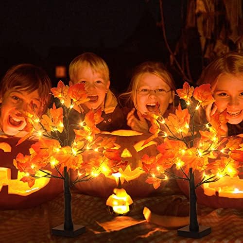 4Pcs 2FT Lighted Maple Tree 96LED Artificial Fall Tree Decor for Thanksgiving Harvest Home Decoration - Image 3