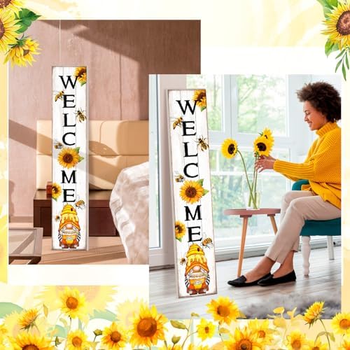 Summer Sunflower Welcome Porch Sign Wooden 47" H Bee Vertical Decor - Image 6