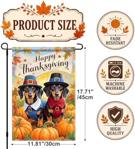 BlissYard Fall Dachshund Pilgrim Garden Flag 12x18 Inch Outdoor Decor - Image 3