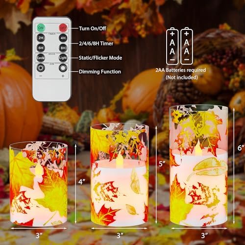 Fall Flameless Candles, Maple Leaf Battery Operated Candles with Remote - Image 2