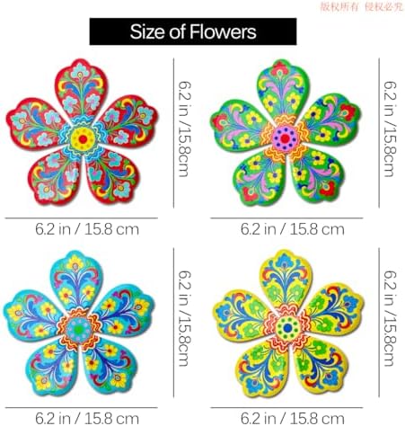 Giyyomtr Metal Flowers Wall Decor - 4pcs Metal Flower Wall Art Hanging Decorations for Outdoor Fence Garden Yard Patio Decor - Image 3