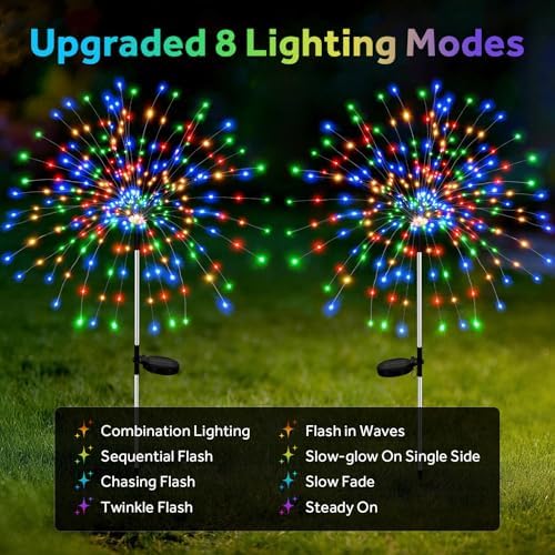 2 Pack 300LEDs Solar Garden Lights Outdoor, 8 Modes Firework Lights Outside - Image 3