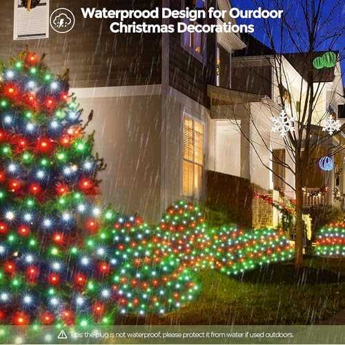 WBao Christmas Net Lights, 360LED 11.5ft x 6.9ft Christmas Lights with 8 Modes, Timer, End to End Connectable, Waterproof Design for Lawn, Bushes, Trees Outdoor Xmas Decorations, Red Green White - Image 3
