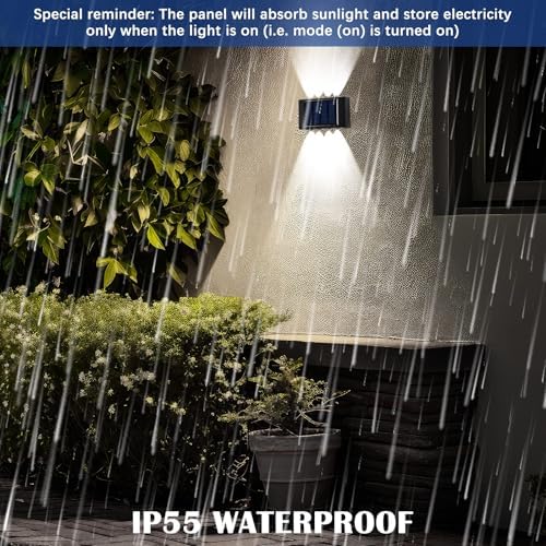 Rossesay 8 Pack Solar Wall Lights for Outside 6000K Cold Solar Fence Lights Up and Down Summer LED Outdoor Decorative Waterproof Lamps Dusk to Dawn LED Lighting Wall Sconces for Outside Deck Garage - Image 4
