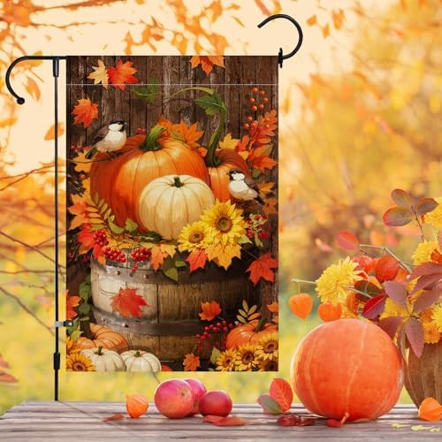 Lighted Pumpkin Fall Garden Flag 12 x 18 Inch Double Sided Burlap Led Autumn Watercolor Bird Garden Flag for Party Yard Outdoor Decoration - Image 5