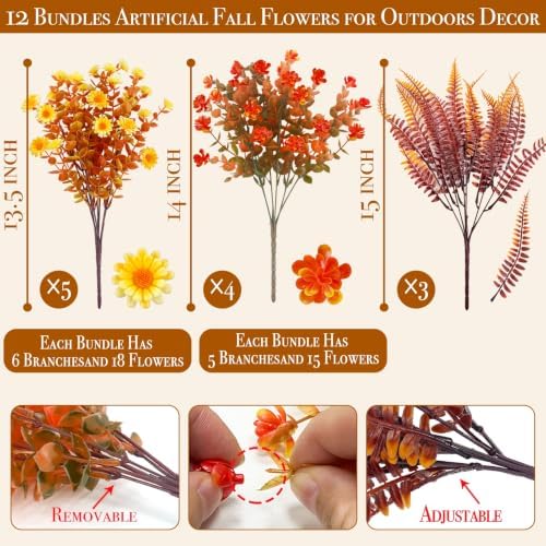 12 Bundles Artificial Fall Flowers for Outdoors Fall Decorations for Home - Image 2