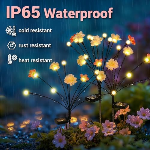PEVOROS Solar Garden Lights, Warm White LED Swaying Solar Flowers Light for Outside, Waterproof Garden Decor, Outdoor Decorative Lights Yard, Patio, Pathway Decoration Gardening Gifts (2 Pack) - Image 2