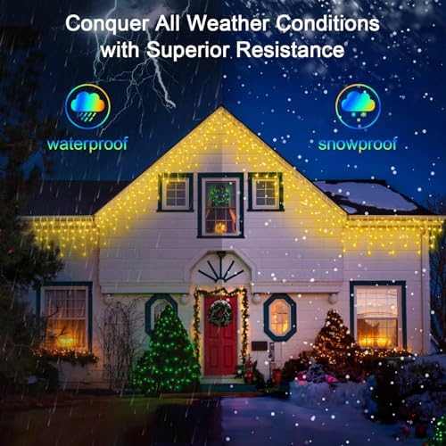 66ft LED Christmas Lights Outdoor with 140 Drops, Christmas Decorations Hanging Lights 490 LED 8 Lighting Modes, Outsite Fairy String Lights for House Xmas Wedding Party Holiday Decoration Warm White - Image 5