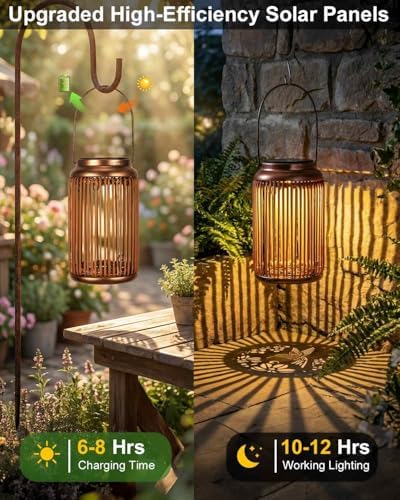 Solar Lanterns Outdoor Waterproof, 2 Pack Hanging Rattan Solar Lights - Image 3