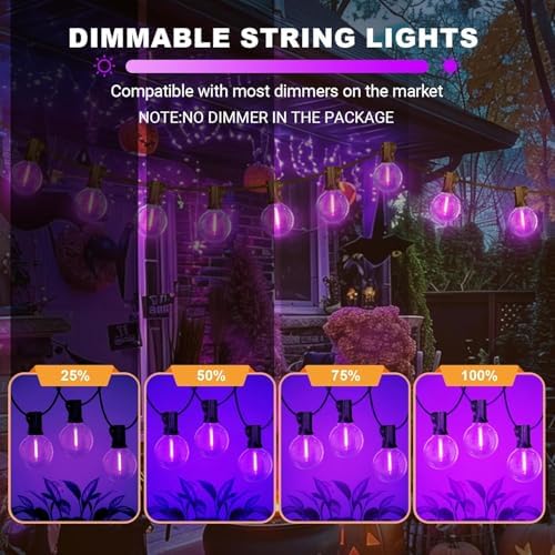 LAMPHOME G40 LED Outdoor Halloween String Lights, 2 Pack 26FT Patio Lights with 12+1 Edison Shatterproof Bulbs(1 Spare), Connectable Outside Lights for Backyard Porch Halloween Christmas Decor, Purple - Image 7