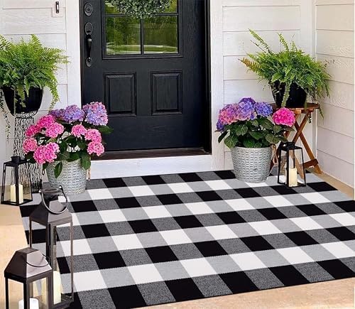 BUAGETUP Black White Outdoor Rug 3'x5' Fall Farmhouse Front Porch Mat - Image 6