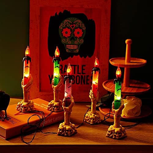 LJLNION Halloween Decorations, 5 Pack Tabletop Candle Lights with Skeleton Ghost Hand, Waterproof Lighted Yard Stakes, Battery Operated for Light Up Halloween Indoor/Outdoor Garden Decor - Image 5