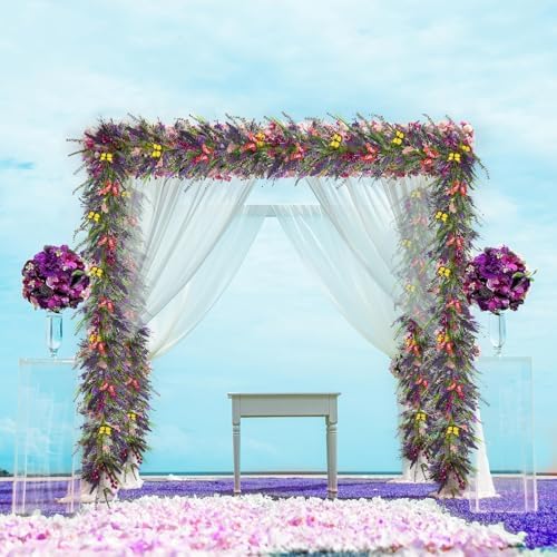 6.5 Ft Artificial Lavender Purple Garland Spring Summer Lavender Wild Flower Butterflies Wreath Swags Vine for Wedding Arch Porch Stair Table Indoor Door Home Mantle Fireplace All Year Decoration - Image 4