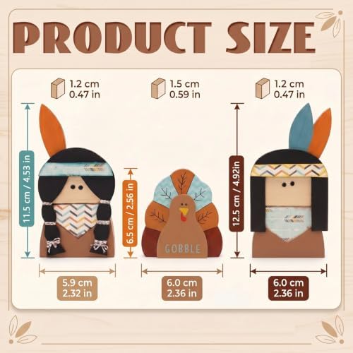 Colingmill 3 Pcs Thanksgiving Decorations Wooden Turkey Pilgrim Table Sign - Image 2