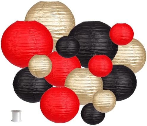 Round Hanging Paper Lanterns Black and Gold Party Decorations 15pcs by zilue
