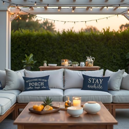 PANDICORN Outdoor Lumbar Throw Pillow Covers 12x20 Inch Set of 2, Blue - Image 6