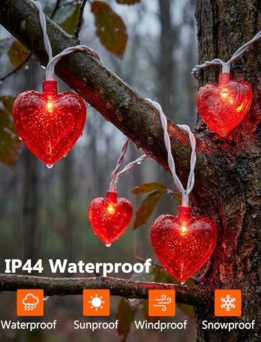 Valentines Red Heart String Lights Plug in, 8.5Ft Outdoor Valentine's Day Decorations Lights with 10 Red Glitter Heart Lights, Hanging Heart Fairy Lights for Indoor Window Wedding Birthday Party Decor - Image 3