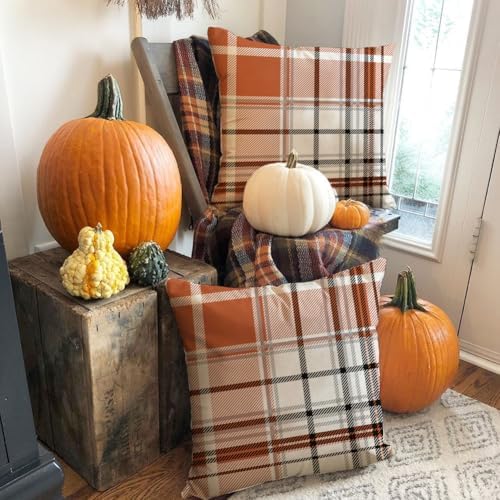 RABUSOFA Fall Pillow Covers 16x16 Tartan Plaid Fall Decorations for Home - Image 4