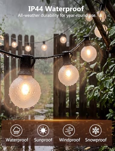 GOOTHY 50Ft LED Outdoor Patio String Lights - Waterproof Globe Lights with 52 Shatterproof Frosted Bulbs, Connectable for Wedding, Party, Christmas & Garden Decor, Black Wire - Image 3