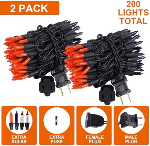 2 Pack Orange&Purple Halloween Lights, 100 Count, Incandescent Mini Halloween String Lights Outdoor, Black Wire Connectable Tree Light for Garland Xmas Thanksgiving Holiday Patio Home Decor - Image 5
