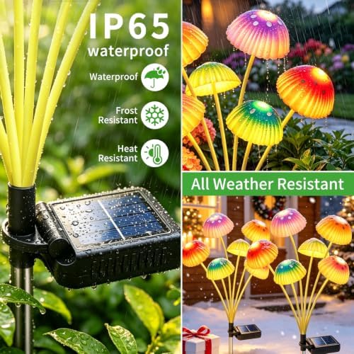 4 Pack 24LED Solar Powered Mushroom Lights Outdoor,Solar Garden Lights Decorative,Gifts for Women Birthday Mothers Day, Mushroom Flower Light Yard Decor Outside Waterproof for Lawn Porch Patio - Image 2