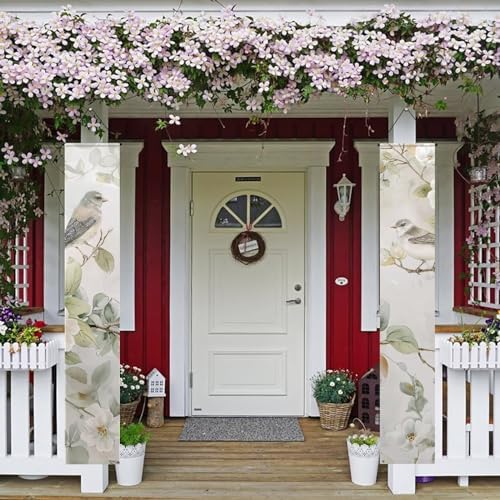 doginthehole 2 Pack Porch Banners for Front Door Aesthetic Floral Hummingbird Hanging Porch Flag for Outside Spring Summer Porch Signs and Decor Outdoor - Image 2
