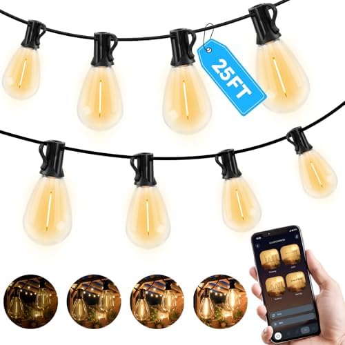 GvvooHome 25FT Outdoor String Light with S11 Plastic Bulbs, Low-Voltage LED Patio Lights with App & Remote, Music Sync, 4 Lighting Modes, Dimmable & Waterproof for Backyard, Porch, Garden, Deck, Party by GvvooHome