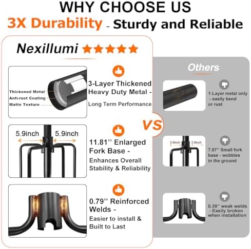 10 Pack String Light Poles for Outside, Upgraded Heavy-Duty Metal Poles for Outdoor String Lights with Fork, Adjustable Lighting Hanging Accessories for Patio Decor Pergola Backyard Garden Decorations - Image 2
