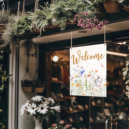 Spring Wooden Welcome Signs, Spring Door Decor, Spring Decorations for Home, Rustic Farmhouse Spring Hanging Plaque for Front Door Wall Porch Outdoor 8x10 Inch - Image 2