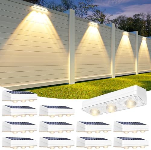 JOFIOS Solar Fence Lights, 3-Color Modes, 10H Battery, White 12Pack by JOFIOS