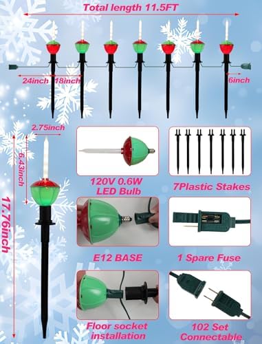 11.5FT Christmas Pathway Lights, 7PK LED Bubble Yard Stake Lights - Image 2