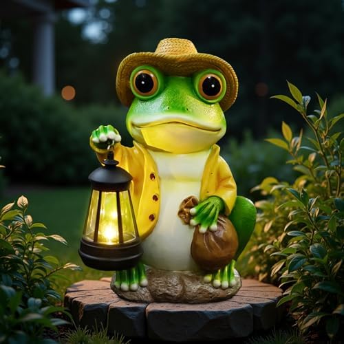 Solar Garden Outdoor Frog Statue 10 inches Tall - with Handheld Lanterns - Detachable - Patio, Balcony, Shelf, Tabletop, Lawn Decoration - Unique Housewarming, Birthday, Thanksgiving, Mom Gifts by Twinbling