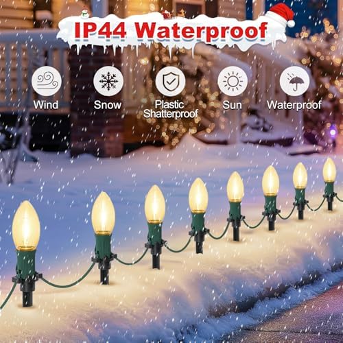 USOKYO 45Ft C9 30 Led Bulbs Christmas Pathway Lights Outdoor, Warm White Waterproof Connectable Christmas Walkway Lights for Driveway, Yard, Lawn, Sidewalk Decorations - Image 3