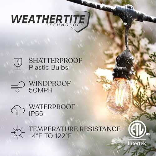 Brightech Ambience Pro - 24 Ft Waterproof LED Outdoor String Lights - Hanging, Dimmable 2w Vintage Edison Bulbs -Commercial Grade Patio Lights Create Cafe Ambience in Your Backyard - 7 Lights, Black - Image 2