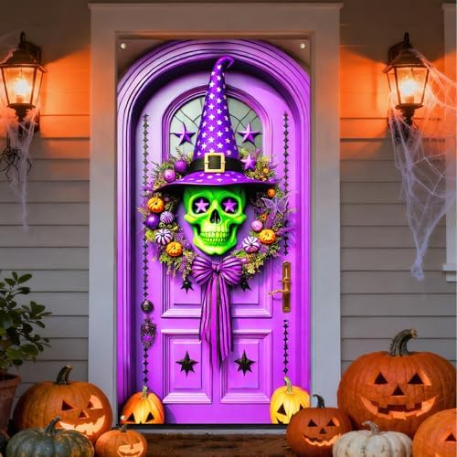 IVN Halloween Skull Witch Wreath Door Cover Decorations 35x71 Inch - Image 5