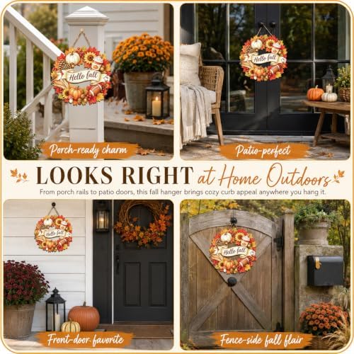Small Fall Wreath, Hello Fall Sign, Autumn Door Decor for Front Door - Image 5
