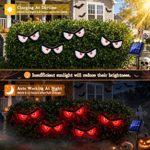 Solar Halloween Eyes Lights for Bushes 5 Pairs Halloween Flashing Glowing Eyes for Bushes Yard Garden Trees Pathway Patio Bush Decorations (Red) - Image 4