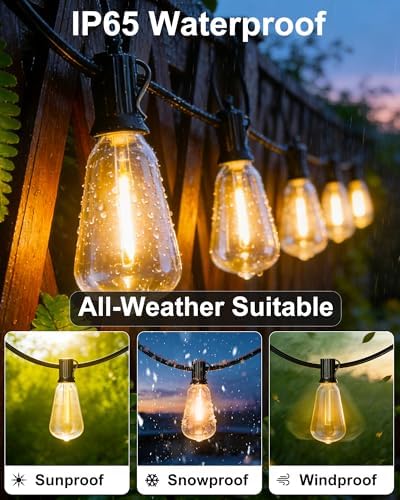 Outdoor String Lights Waterproof, 54FT Dimmable Patio Lights with 24+1 Shatterproof Edison Bulbs, 2700K ST38 LED Outdoor Hanging Lights for Gazebo, Backyard, Balcony, Garden, Party Decor - Image 2