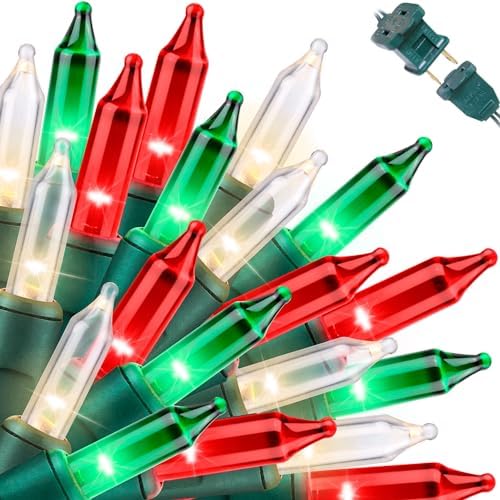 LAMPHOME Super-Bright Extendable Warm White Green red Christmas Lights Decoration 100Lights 19.6ft UL Certified Mini Bulb String Lights for Outdoor Christmas Tree Garden Patio Wedding Decor by ULL