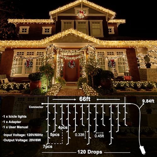 Christmas Lights Outdoor, 66ft 640 LED Icicle Lights for Outside Warm White - Image 5