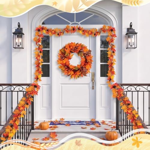 Fall 6FT Garland Wreaths 24", 4 Pack, Artificial Autumn - Image 3