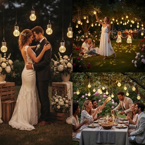 Solar Lantern,Solar Lights Outdoor Decorative Waterproof Hanging Cracked Glass Ball Light Outside Decorations for Fence,Shepherd Hook Tree Ornaments Umbrella Yard Decor 8 Pack (Warm White) - Image 3