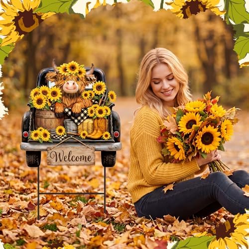 Amyhill Sunflower Highland Cow Metal Garden Stakes Sunflowers Summer Outdoor Yard Decorations with Stakes Rustic Farmhouse Decor Sign for Home Lawn Porch Backyard Holiday Decor - Image 4